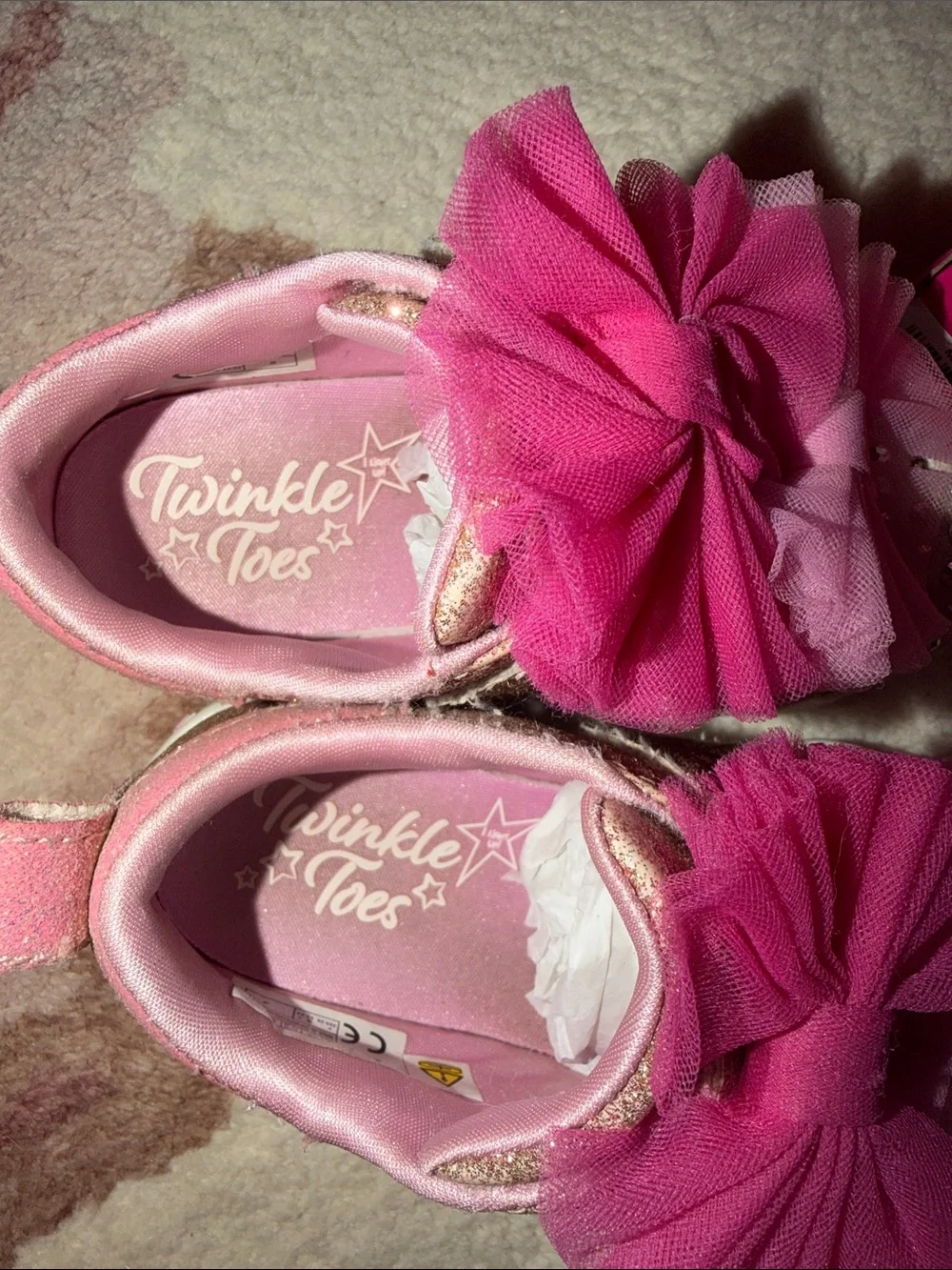 Skechers Twinkle Toes Pink Glitter Light-Up Sneakers with Tulle Flower Accents